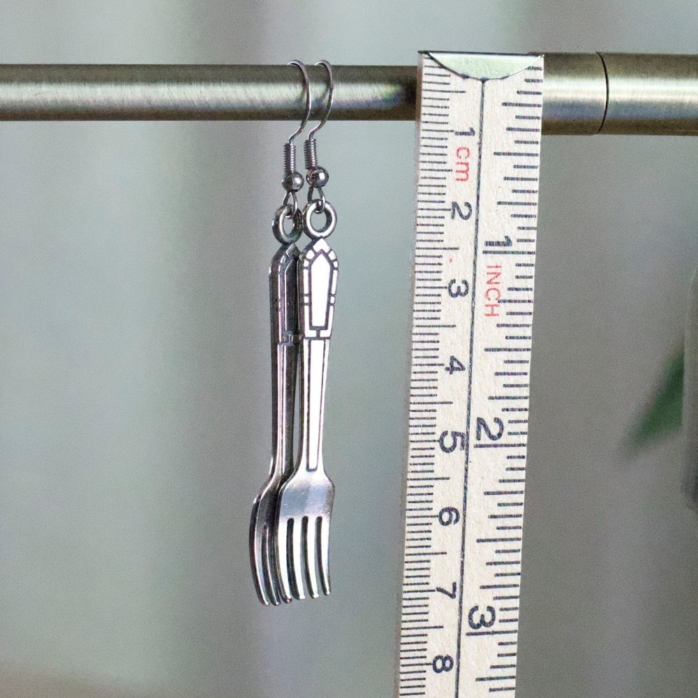 Handmade Silver Fork Earrings Miniature Cutlery Novelty Drop Dangle Foodie Chef - Picture 2 of 2